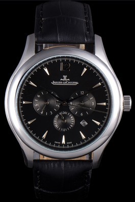 Jaeger Lecoultre Master Chronograph Silver Bezel Black Leather Band 621620 Le Coultre Watch