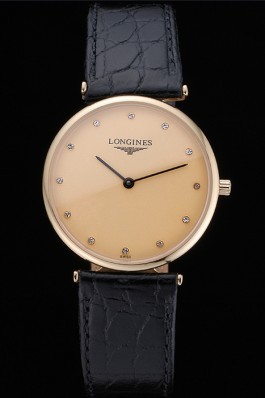 Longines La Grande Classique Champagne Dial Black Leather Band Diamond Markers Homme 622121 Replica Longines Classic