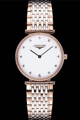 Longines La Grande Classique Rose Gold White Dial Diamond Bezel Homme 622105 Replica Longines Classic