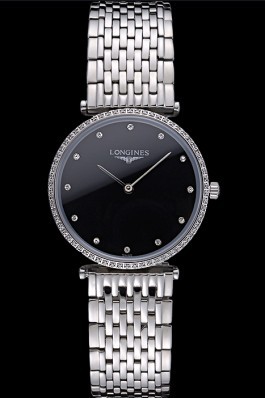 Longines La Grande Classique Stainless Steel Black Dial Diamond Bezel Homme 622107 Replica Longines Classic