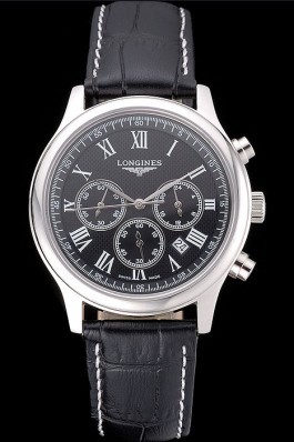 Longines Master Collection Black Leather Strap Black Dial 80224 Replica