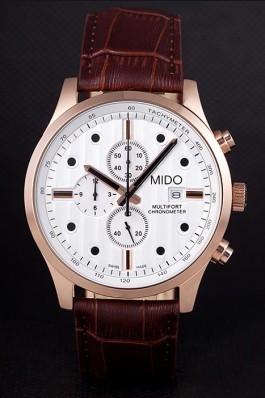 Mido Multifort Brown Croco Leather Strap White Dial 80287 Mido Replica