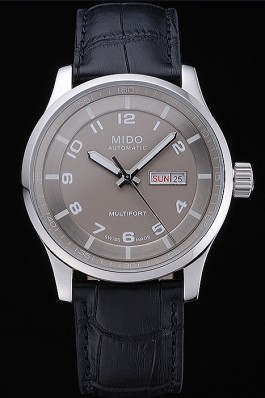 Mido Multifort Grey Dial Black Leather Strap 622179 Mido Replica