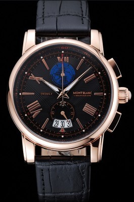 Montblanc Twinfly Chronograph Black Dial Black Leather Bracelet 1454118 Mont Blanc Watch Replica