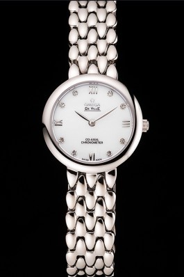 Omega De Ville Prestige No Date White Dial With Diamonds Stainless Steel Case And Bracelet Omega Replica Watch