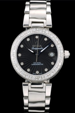Omega DeVille Ladymatic iamond Plated Bezel Black Dial Omega Replica Watch
