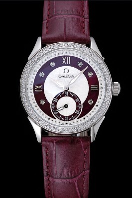 Omega DeVille Prestige Dark Red Dial Silver Diamond Case Dark Red Leather Bracelet 1454121 Omega Replica Watch