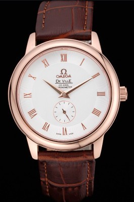 Omega DeVille Prestige Small Seconds White Dial Gold Case Brown Leather Bracelet 622603 Omega Replica Watch