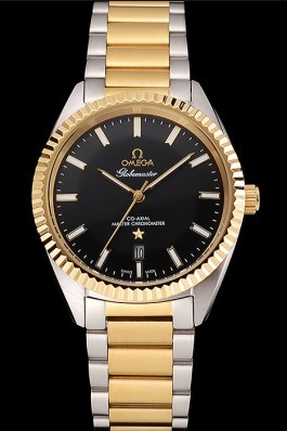 Omega Globemaster Black Dial Stainless Steel Case Gold Bezel Two Tone Bracelet Best Omega Replica