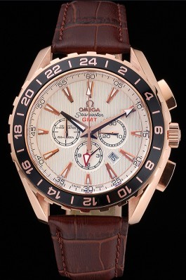 Omega Seamaster Aqua Terra Chrono GMT Ivory Dial Brown Leather Bracelet 622534 Omega Replica Seamaster