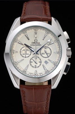 Omega Seamaster Aqua Terra Chronograph Ivory Dial Brown Leather Bracelet 622529 Omega Replica Seamaster