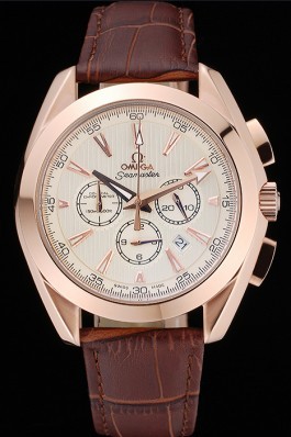 Omega Seamaster Aqua Terra Chronograph Ivory Dial Gold Case Brown Leather Bracelet 622530 Omega Replica Seamaster