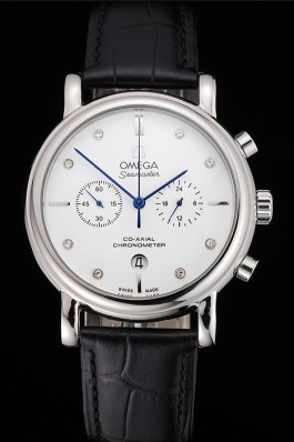 Omega Seamaster Vintage Chronograph White Dial Diamond Hour Marks Stainless Steel Case Black Leather Strap Omega Replica Seamaster
