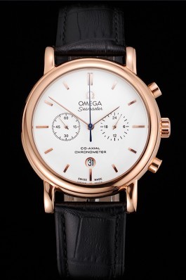Omega Seamaster Vintage Chronograph White Dial Rose Gold Case Black Leather Strap Omega Replica Seamaster