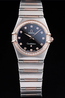 Omega Swiss Constellation Jewelry Diamond Case Radial Emblem Black Dial 98113 Best Omega Replica