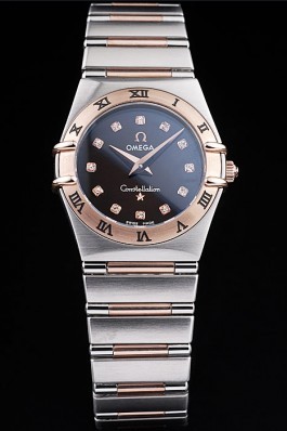 Omega Swiss Constellation Jewelry Rose Gold Case Black Dial 98114 Best Omega Replica