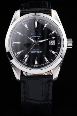 Omega Swiss Seamaster Railmaster Black Strap Black Striped Dial Omega Replica Seamaster