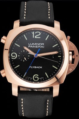 Panerai Luminor 1950 3 Days Chrono Flyback Black Dial Rose Gold Case Black Leather Strap Panerai Luminor Replica