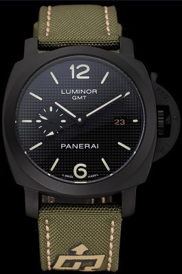 Panerai Luminor 1950 3-Days GMT Black Case Black Dial Green Bracelet 1454015 Panerai Luminor Replica