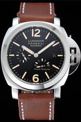 Panerai Luminor Automatic Power Reserve Black Dial Stainless Steel Case Brown Leather Strap Panerai Luminor Replica