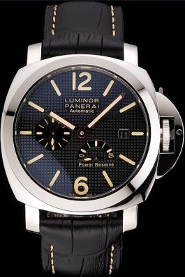 Panerai Luminor Automatic Power Reserve Black Embossed Dial Stainless Steel Case Black Leather Strap Panerai Luminor Replica