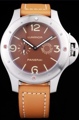 Panerai Luminor Brushed Stainless Steel Case Brown Dial Brown Leather Strap Panerai Luminor Replica