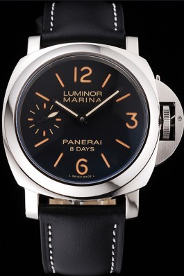 Panerai Luminor Marina 8 Days Black Dial Stainless Steel Case Black Leather Strap Panerai Luminor Replica
