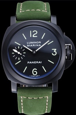 Panerai Luminor Marina Ion Plated Stainless Steel Bezel Green Leather Bracelet 622312 Panerai Luminor Replica