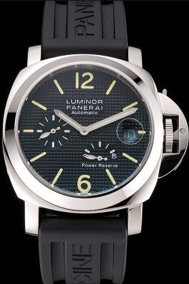 Panerai Luminor Power Reserve Black Hobnail Pattern Dial Stainless Stel Case Black Rubber Strap Panerai Luminor Replica