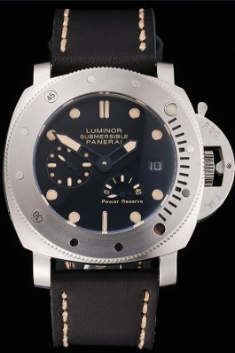Panerai Luminor Submersible Black Dial Stainless Steel Case Black Leather Strap Panerai Luminor Replica