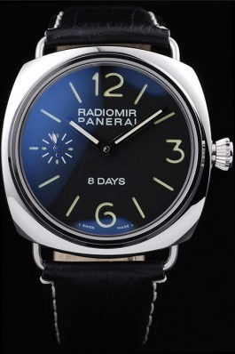 Panerai Radiomir Polished Stainless Steel Case Black Dial Black Leather Strap 98138 Panerai Replica Watch