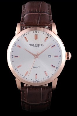Patek Philipe Calatrava Roze Gold Polished Bezel Brown Leather Bracelet 801430 Aaa Grade Patek Philippe Replica