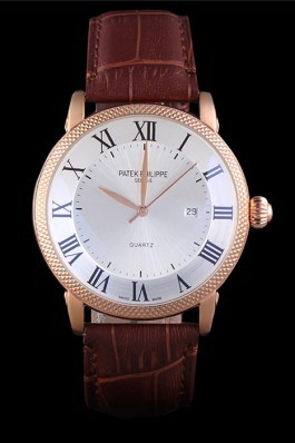 Patek Philipe Calatrava Roze Gold Ribbed Bezel Brown Leather Bracelet 801434 Aaa Grade Patek Philippe Replica