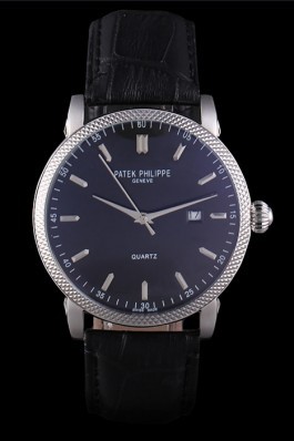 Patek Philipe Calatrava Stainless Steel Ribbed Bezel Black Leather Bracelet 801431 Aaa Grade Patek Philippe Replica