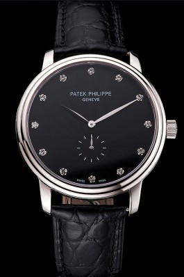 Patek Philippe Calatrava Black Dial Stainless Steel Case Black Leather Strap Aaa Grade Patek Philippe Replica