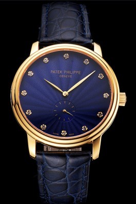 Patek Philippe Calatrava Blue Guilloche Dial Gold Case Blue Leather Strap Aaa Grade Patek Philippe Replica