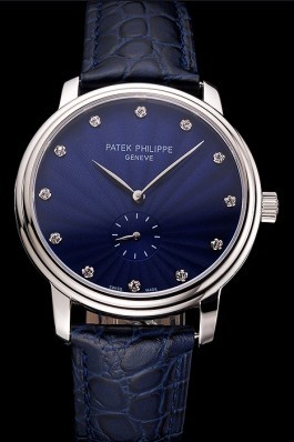 Patek Philippe Calatrava Blue Guilloche Dial Stainless Steel Case Blue Leather Strap Aaa Grade Patek Philippe Replica