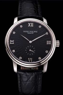 Patek Philippe Calatrava Dark Gray Dial Stainless Steel Case Black Leather Strap Aaa Grade Patek Philippe Replica