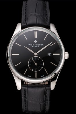 Patek Philippe Calatrava Date Black Dial Stainless Steel Case Black Leather Strap Aaa Grade Patek Philippe Replica