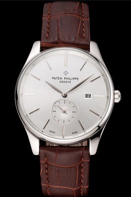 Patek Philippe Calatrava Date Silver Dial Stainless Steel Case Brown Leather Strap Aaa Grade Patek Philippe Replica