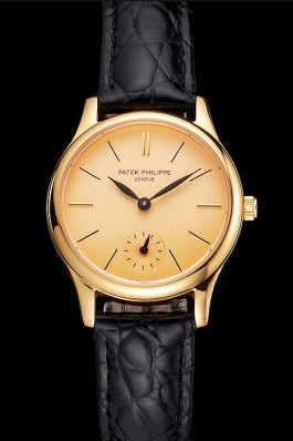 Patek Philippe Calatrava Gold Dial And Case Gold Case Black Leather Strap Aaa Grade Patek Philippe Replica