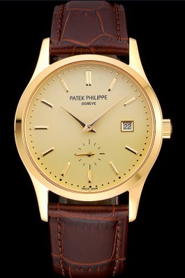 Patek Philippe Calatrava Gold Dial Gold Case Brown Leather Strap 622846 Aaa Grade Patek Philippe Replica