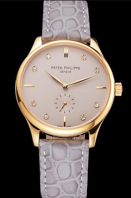 Patek Philippe Calatrava Gray Dial Diamond Markings Gold Case Gray Leather Strap Aaa Grade Patek Philippe Replica