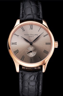 Patek Philippe Calatrava Gray Dial Rose Gold Case Black Leather Strap Aaa Grade Patek Philippe Replica