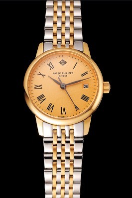 Patek Philippe Calatrava Ladies Gold Dial Yellow Gold Case Two Tone Bracelet 1453826 Aaa Grade Patek Philippe Replica