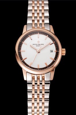 Patek Philippe Calatrava Ladies White Dial Rose Gold Case Two Tone Bracelet 1453832 Aaa Grade Patek Philippe Replica
