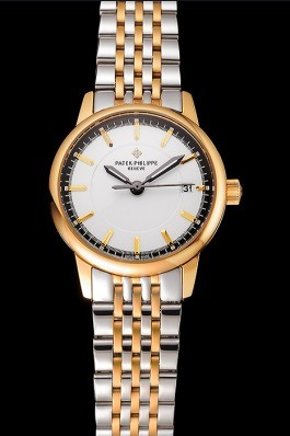 Patek Philippe Calatrava Ladies White Dial Yellow Gold Case Two Tone Bracelet 1453828 Aaa Grade Patek Philippe Replica