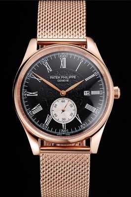 Patek Philippe Calatrava Small Seconds Black Engraved Dial Rose Gold Case And Bracelet Aaa Grade Patek Philippe Replica