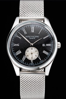 Patek Philippe Calatrava Small Seconds Black Engraved Dial Stainless Steel Case And Bracelet Aaa Grade Patek Philippe Replica