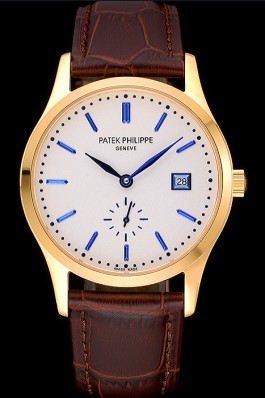 Patek Philippe Calatrava White Dial Gold Case Brown Leather Strap 622844 Aaa Grade Patek Philippe Replica